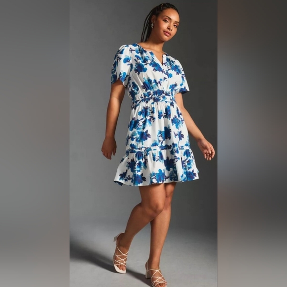 Anthropologie Dresses & Skirts - ANTHROPOLGIE White And Blue Floral Somerset Dress XL